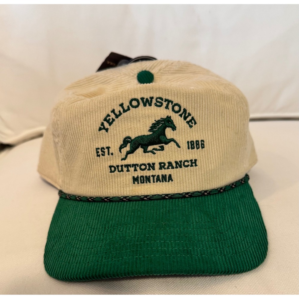 Yellowstone Dutton Ranch corduroy baseball cap green brim beige mens womens
